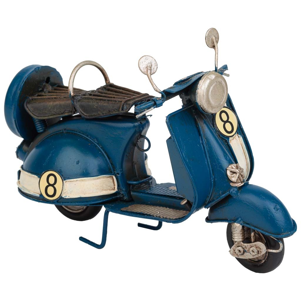 WANDERLUST DECO Figura Decorativa de Moto de Metal Azul - Diseño Elegante y Tono Azul Profundo