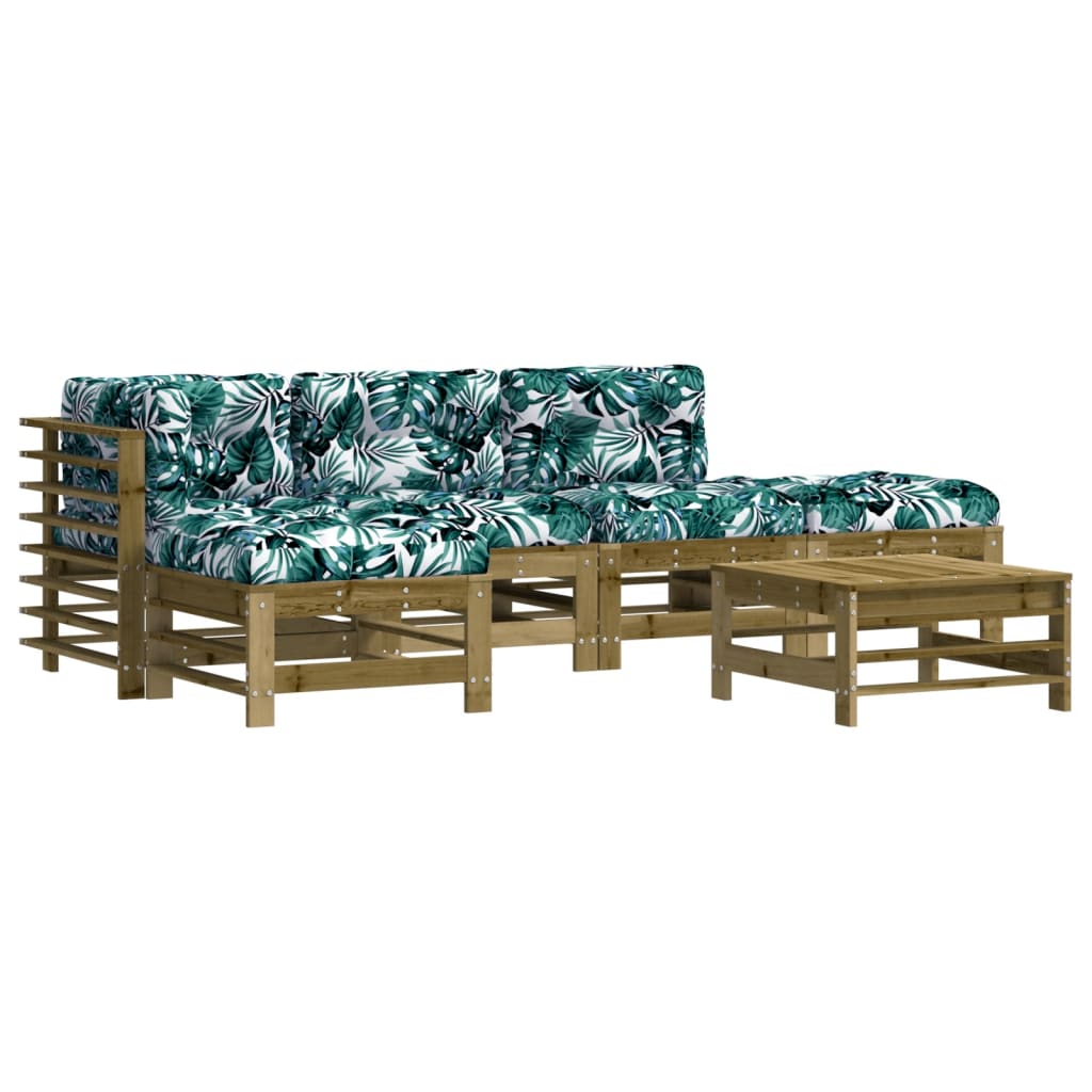 vidaXL Juego de muebles jardín 6 pzas y cojines madera pino impregnada