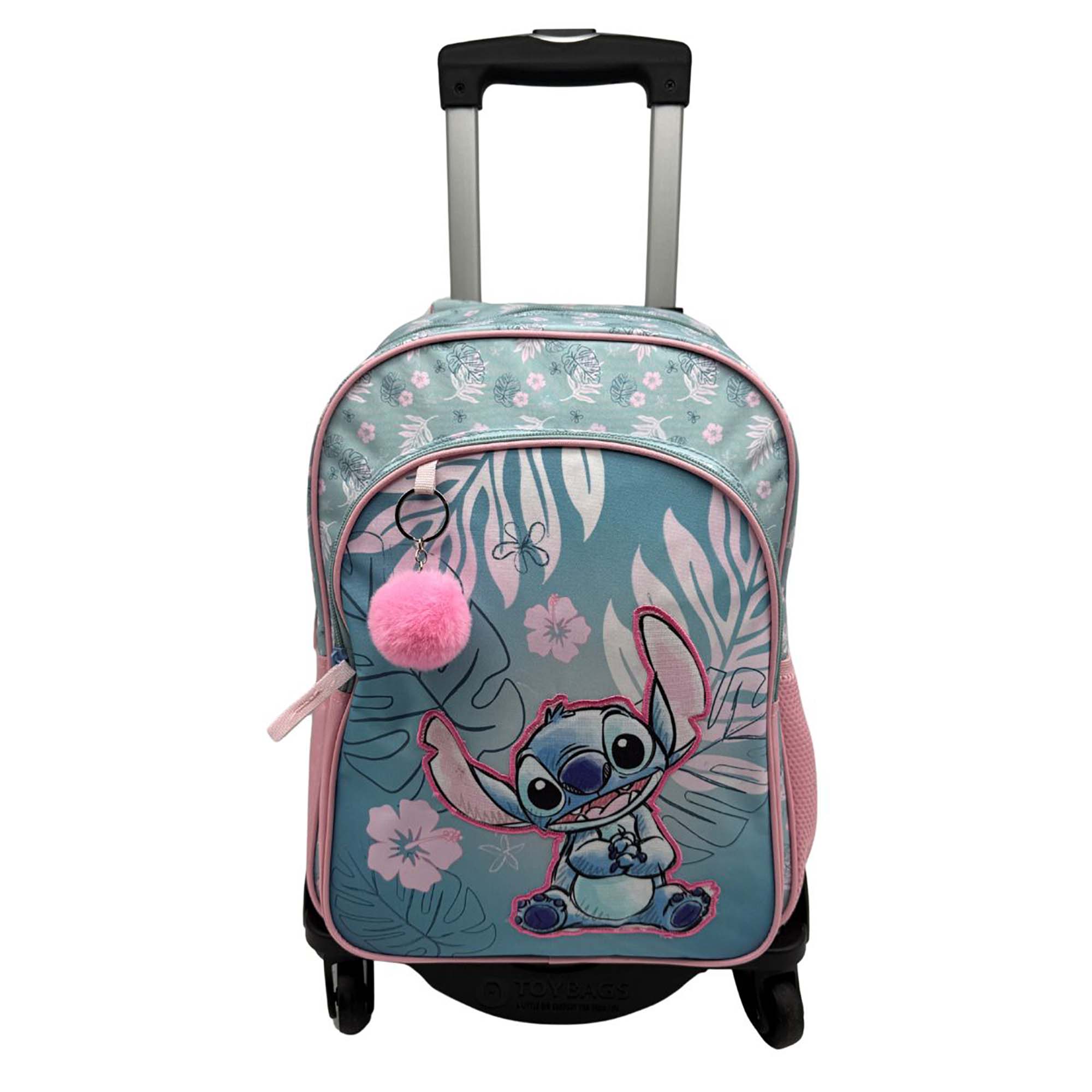 DAM. Stitch Pink Mochila Primaria Doble Compartimento Adaptable + Carro negro. 30x20x44 cm.