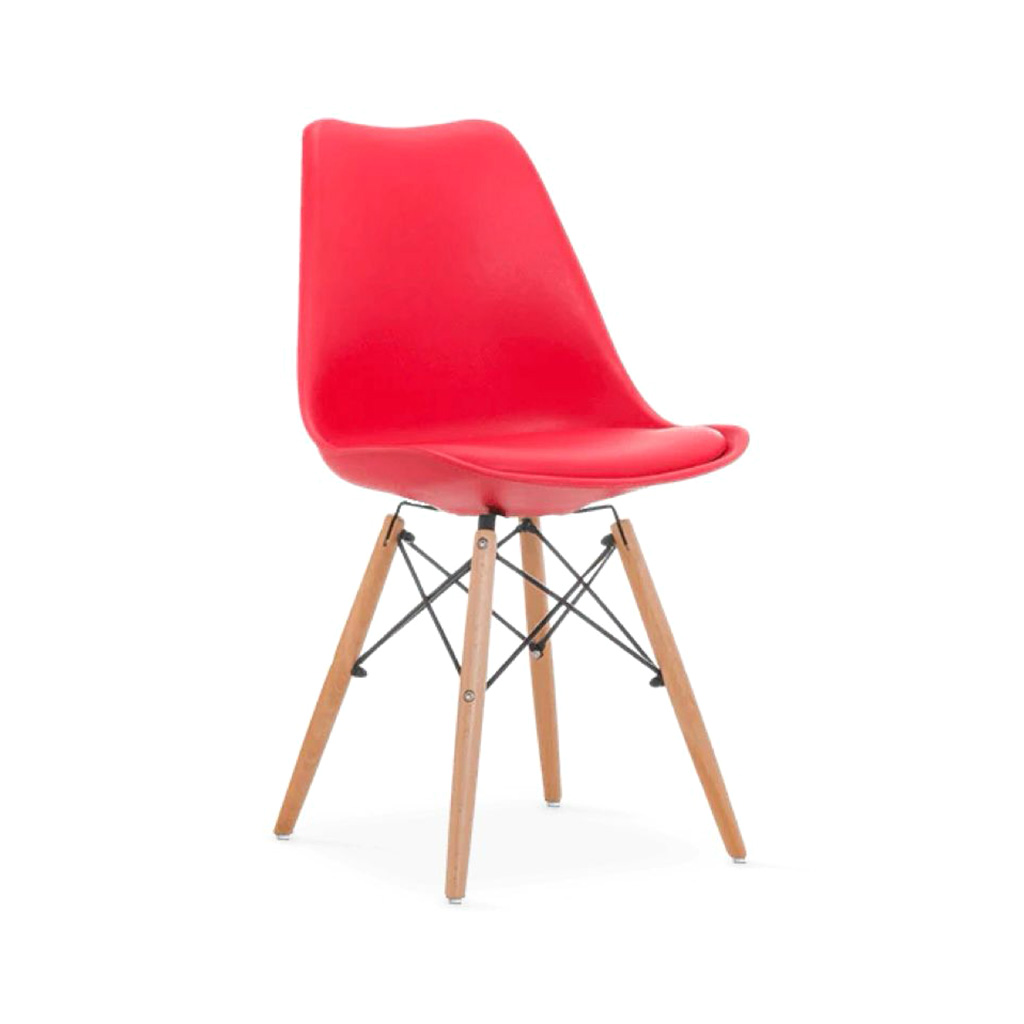 ORION91 Silla ATRIA Color Rojo Asiento Acolchado Piel  Sintética y Patas Haya 49x84x52,5cm Comedor Oficina Salón Teletrabajo Cocina - SpazioLuzio