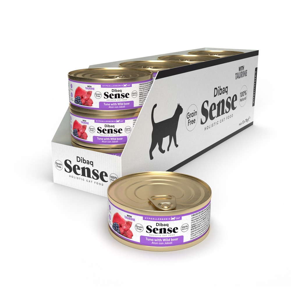 Dibaq Sense Cat Atún y Jabalí con arándanos, pack 12 uds x 70 gr