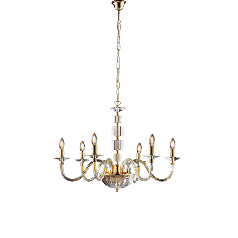 Lámpara de araña Franz en oro con cristal transparente y pedrería 6 luces 116 Ø77 BL275-6-OR - Bonetti Illumina