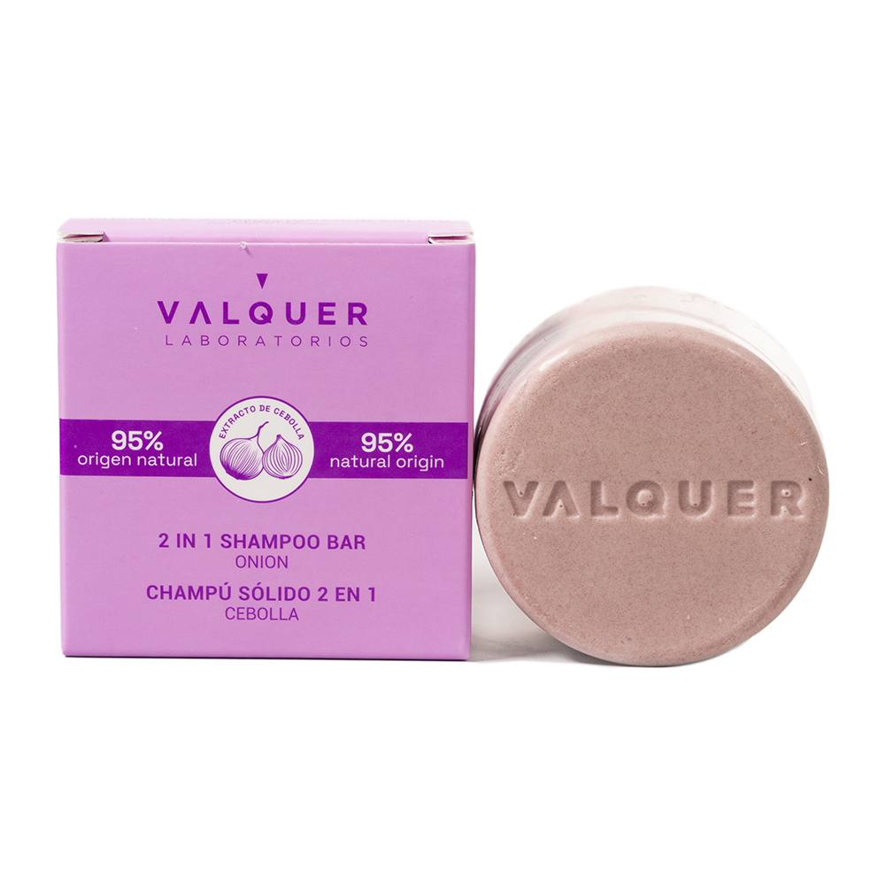 Valquer Champú Pack de 2 sólidos 2 en 1 Cebolla -70 G. Champú + acondicionador formulado para todo tipo de cabellos con alta capacidad purificante y estimulante. Limpia, nutre y aporta suavidad. Contiene un 95% de ingredientes naturales.