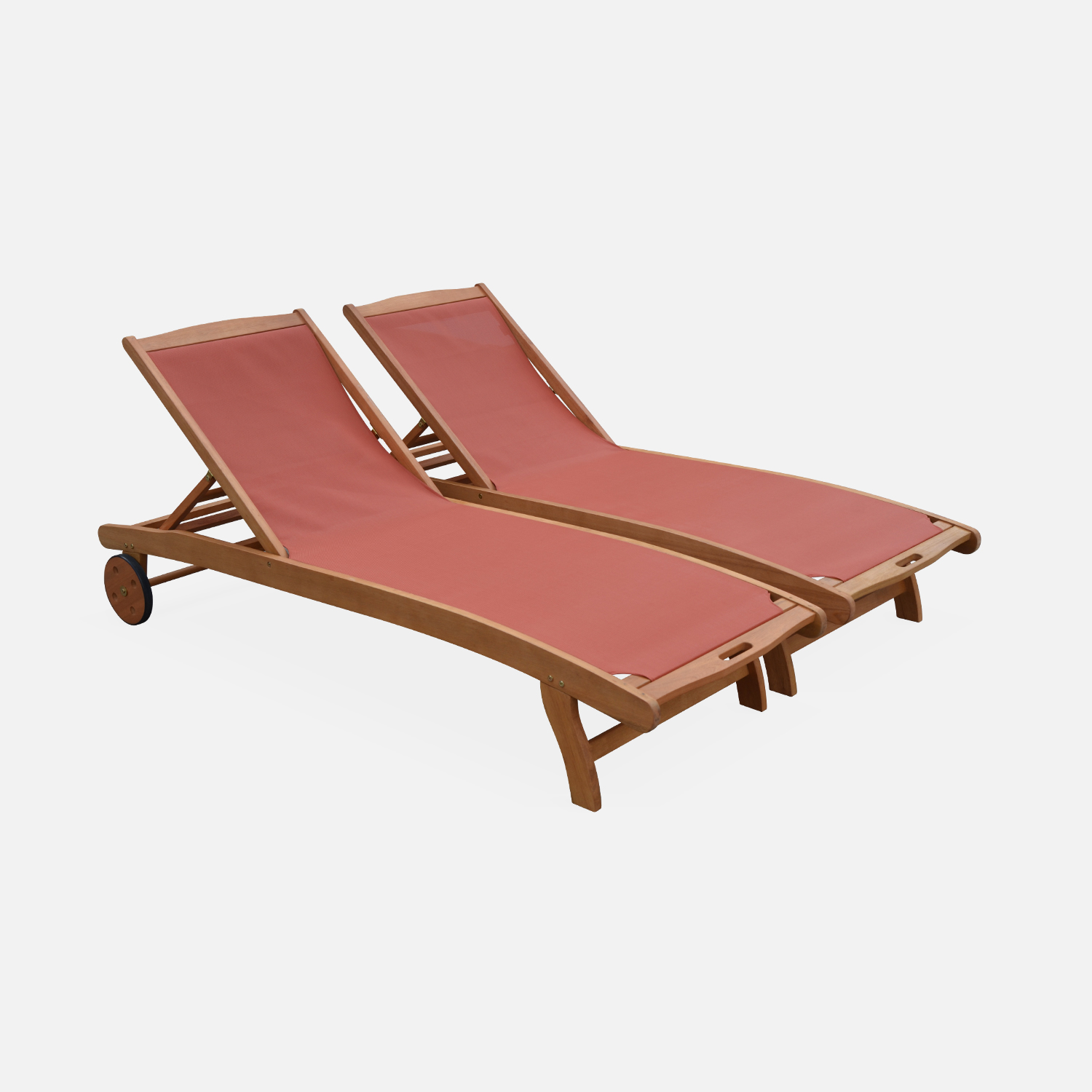 sweeek - Tumbona de madera multiposición con ruedas, set de 2, Marbella, Verde kaki, 196x68x91 cm