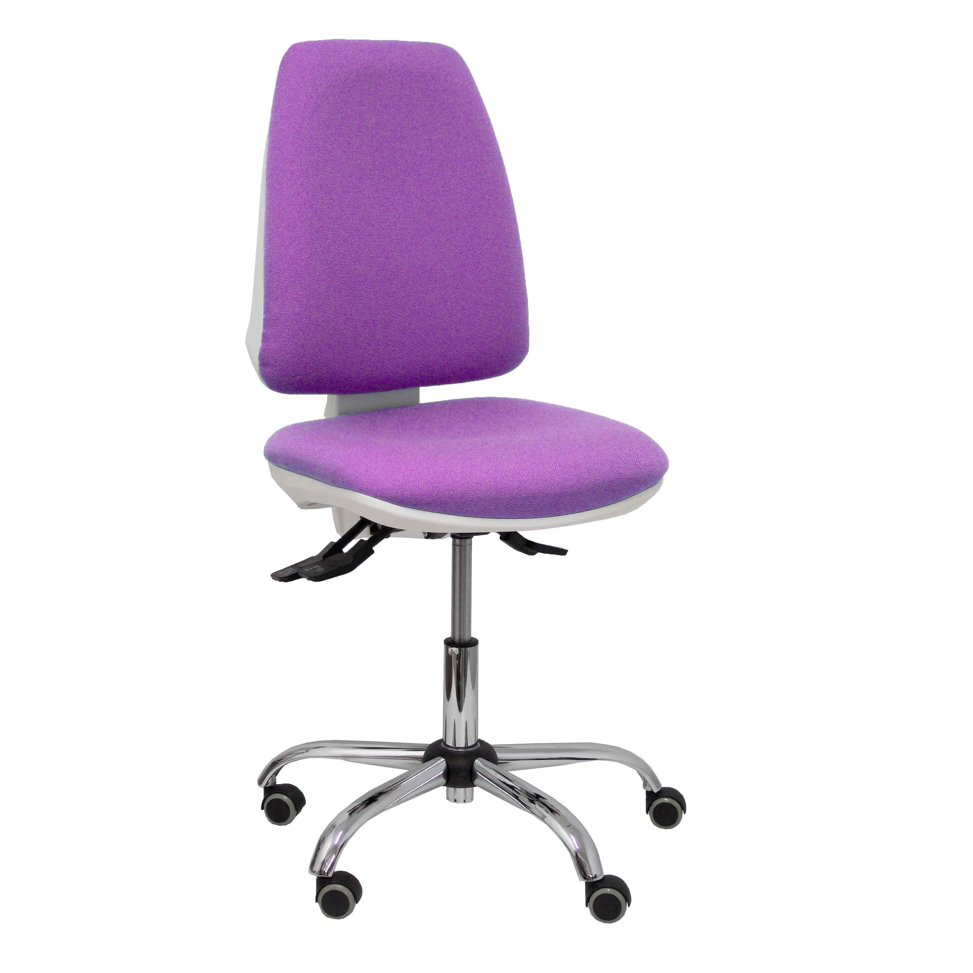 Silla de Oficina Ergonómica Piqueras Y Crespo Blanca con Tapizado Lila y Ruedas de Parqué