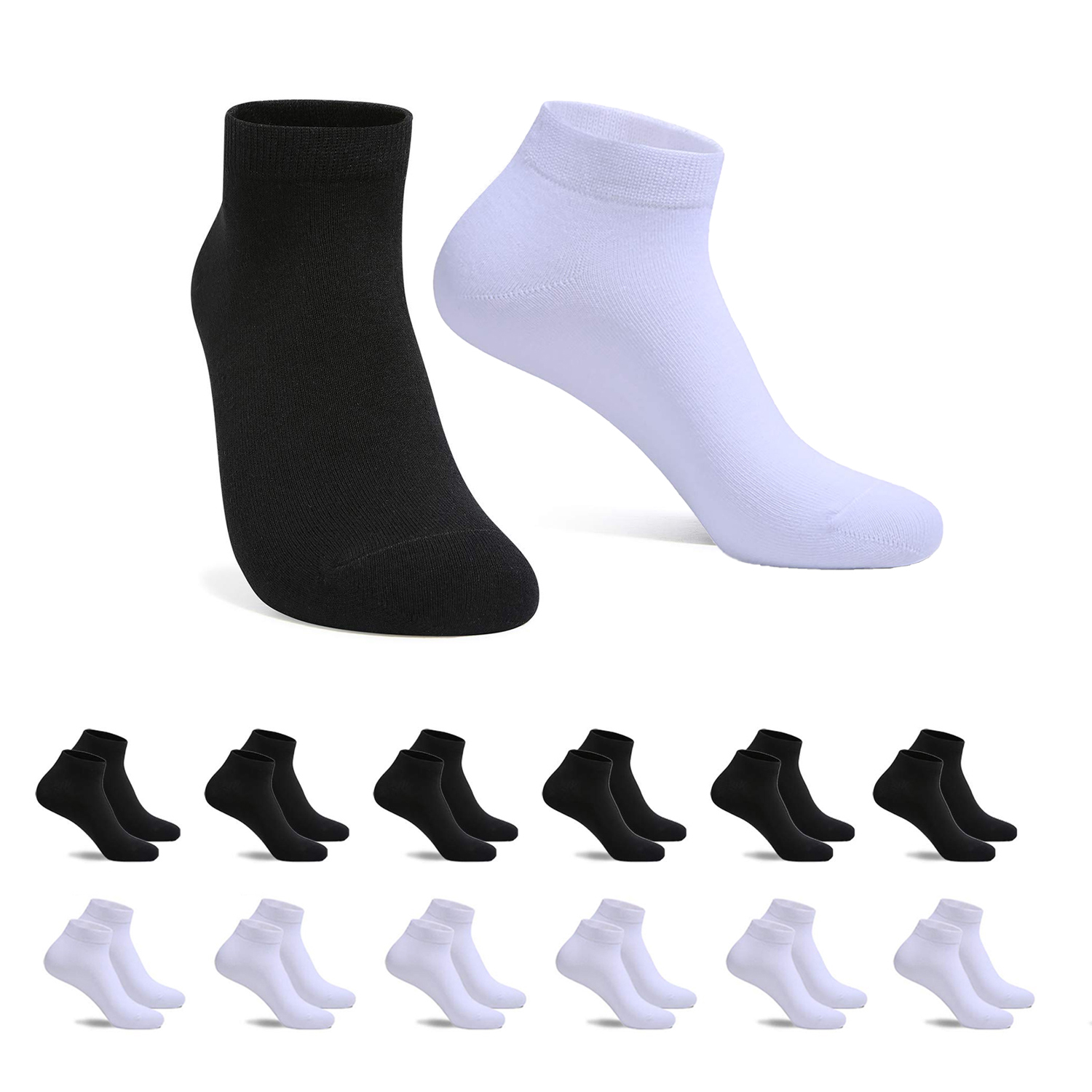 Aicasa - Calcetines Cortos de Algodón para Hombre y Mujer, Calcetín Blanco Negro, Transpirables para Verano y todo los dia Pack 6-12 Pares Gimnasio/Padel/Deporte/Correr