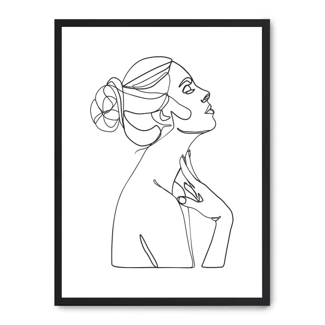 Cuadro woman line art ii 30x40cm, Póster impreso en papel de primera calidad de 180gr, montado sobre marco de madera MDF acabado en negro., Arte - Dibujo de línea