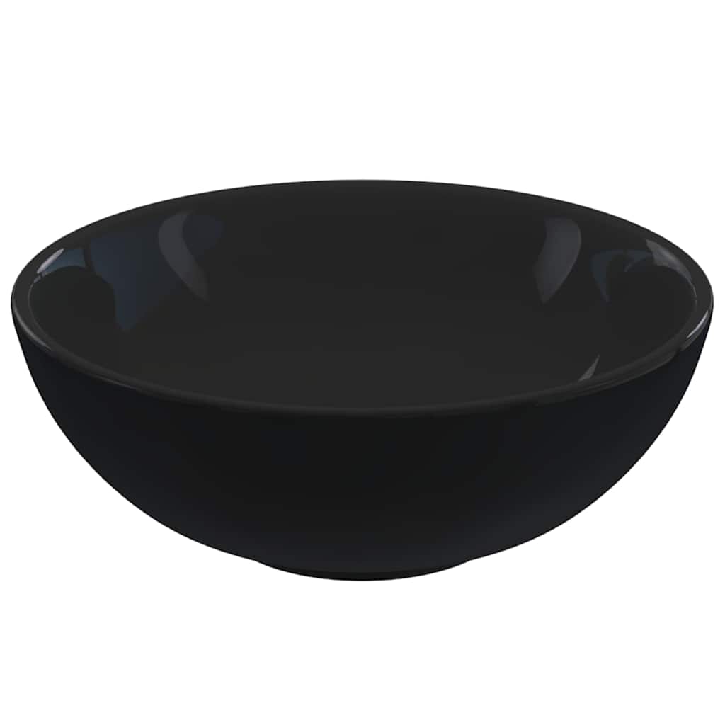 vidaXL Lavabo Ø28x10 cm cerámica negro brillo