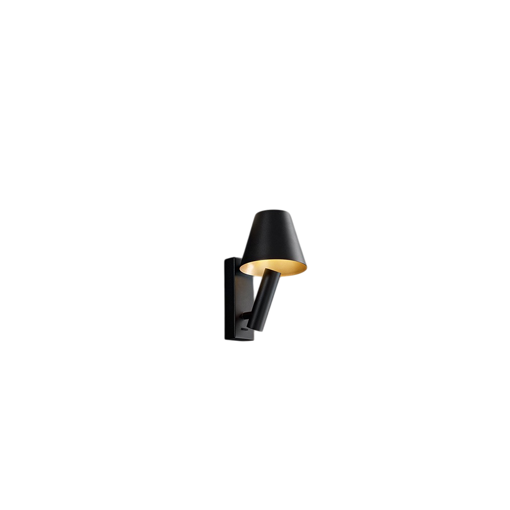 Reverse - Aplique LED de pared para dormitorio de metal, 6 W, 3000 K, 480 lm, regulable, luz en el difusor - Perenz - Negro