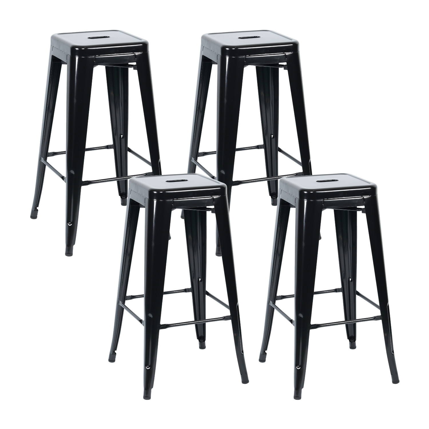 Pack 4 Taburetes Medios Industriales Apilables de Acero 43x43x76cm Thinia Home