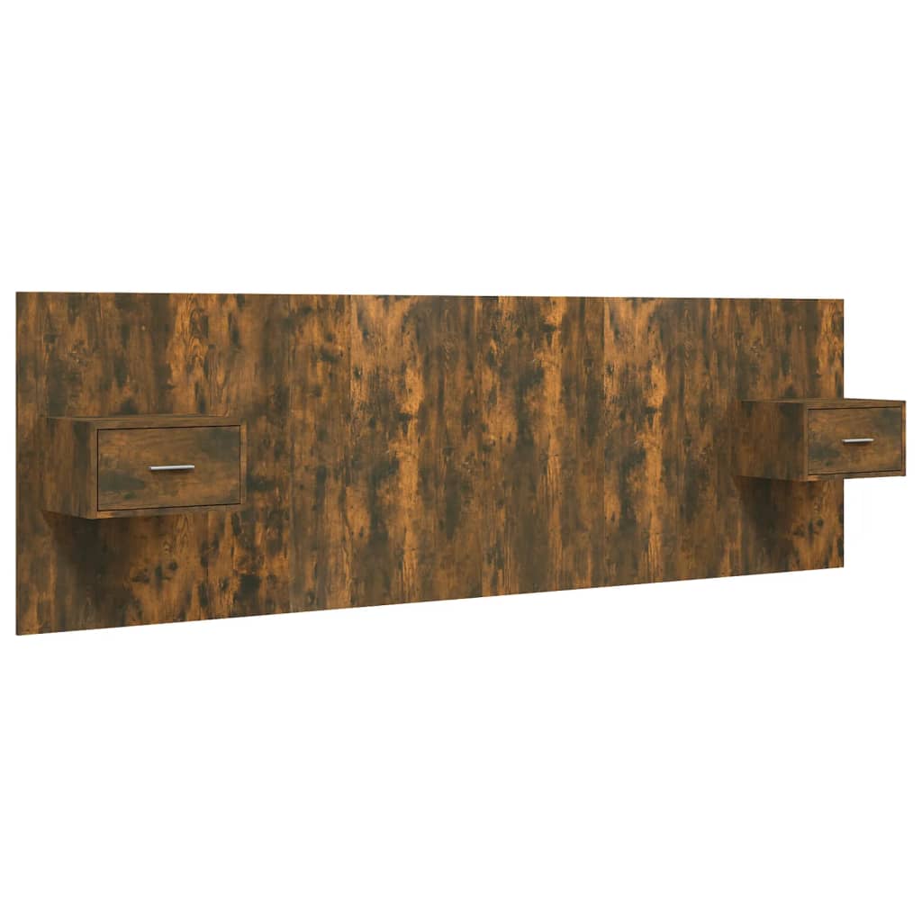 vidaXL Cabecero de cama y mesitas madera contrachapada roble ahumado
