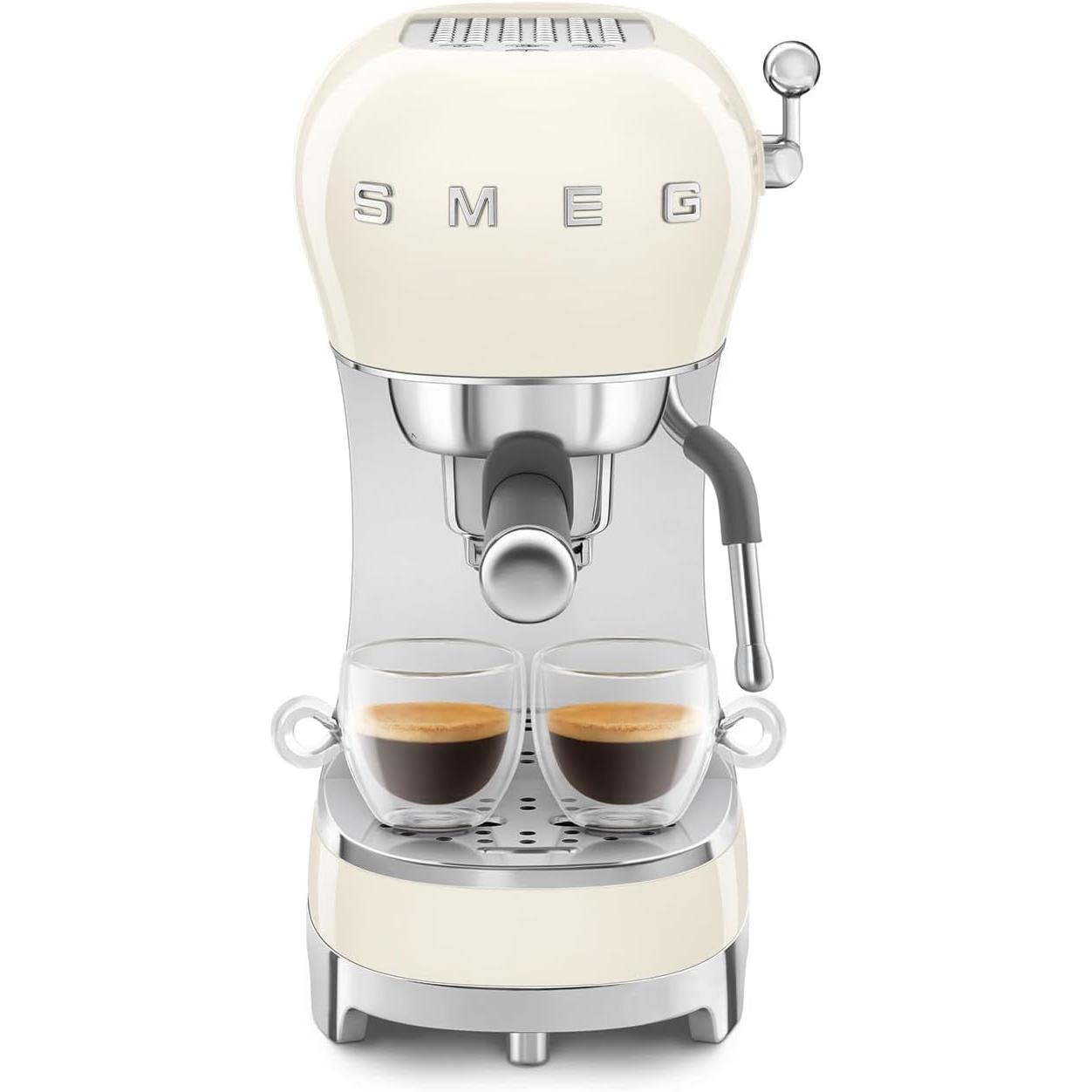 Smeg ECF02CREU - Cafetera Express, Para Café Molido y Monodosis, 15 Bares de Presión, Color Crema
