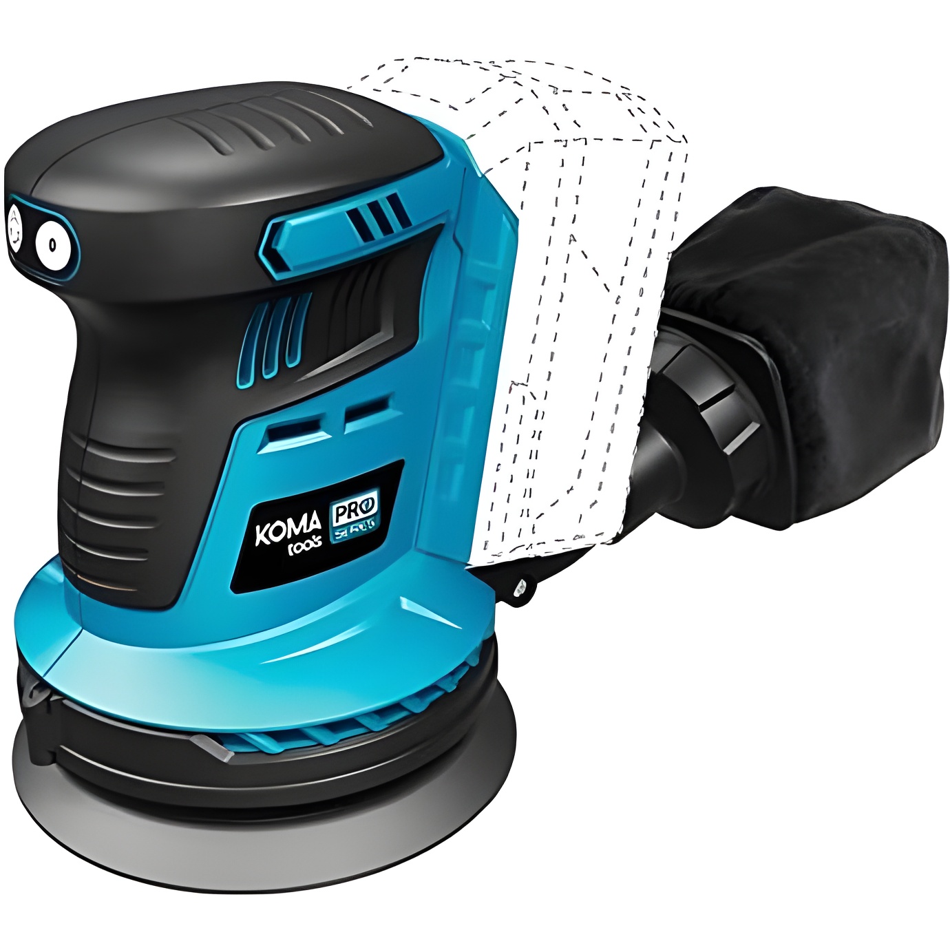 Lijadora excentrica 20v brushless (sin bateria y cargador) 13x30x15cm koma tools pro series battery