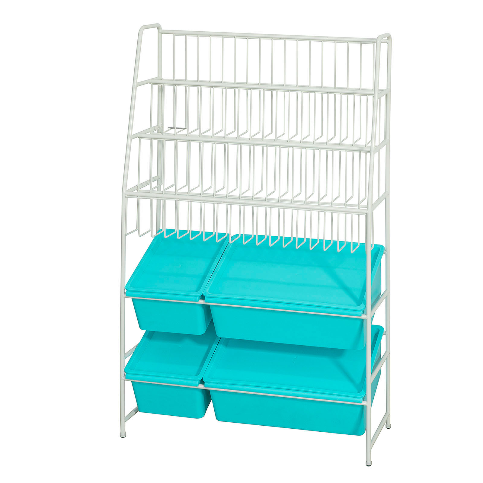 SoBuy Librería Infantil con 3 Bandejas y 4 Cajones, Organizador Textil Negro para Habitación Infantil