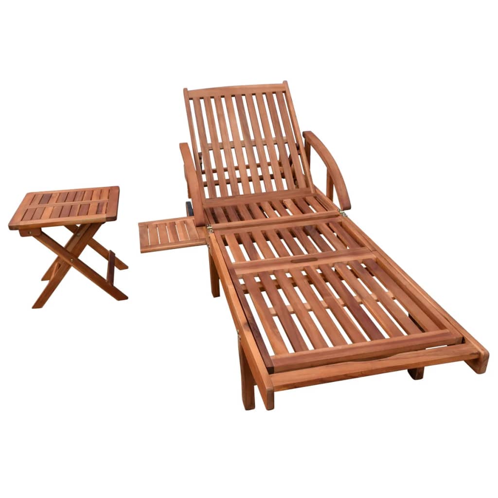 Vidaxl Tumbona Ajustable con Mesita de Madera Maciza de Acacia