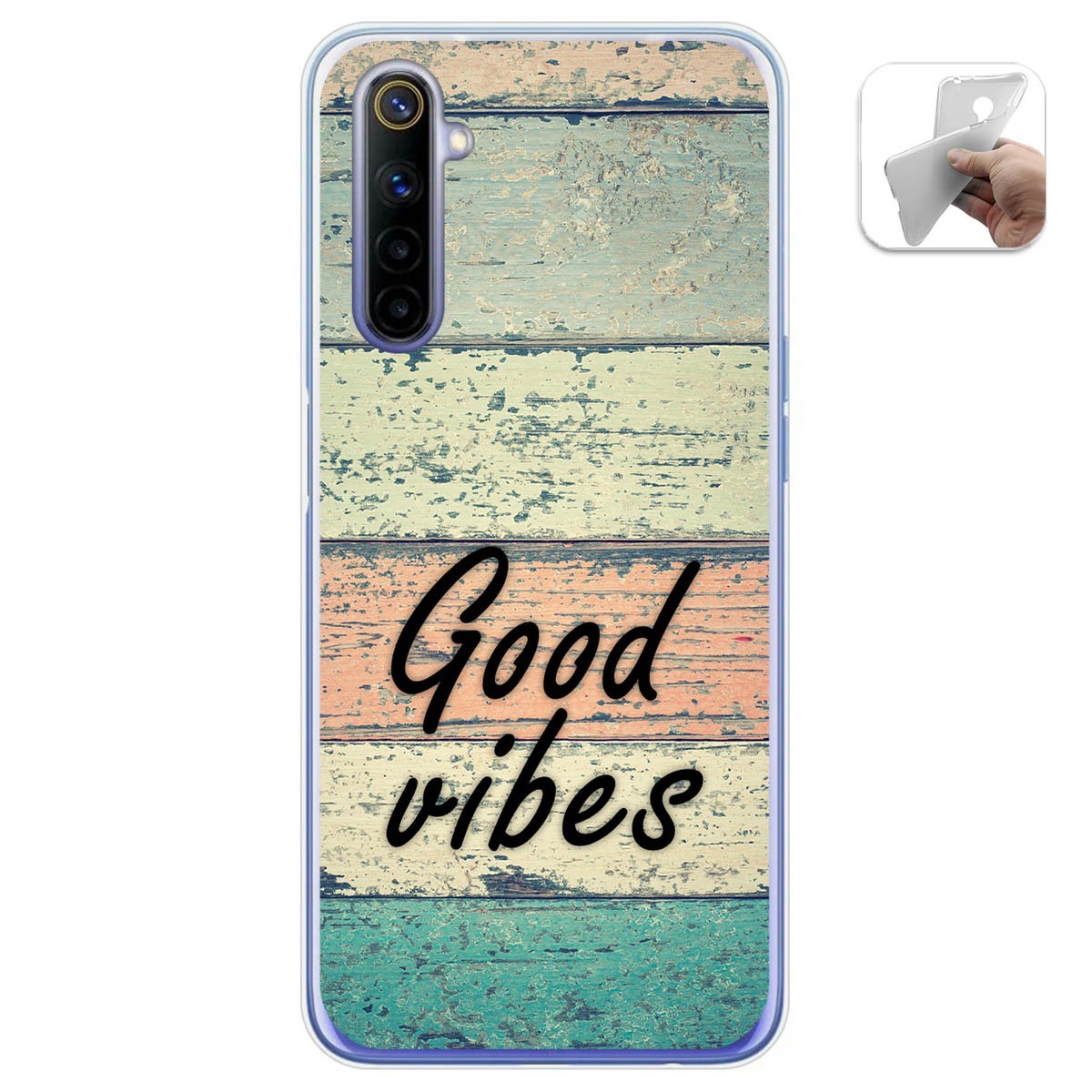 Tumundosmartphone Funda Gel Tpu para Realme 6 diseño Madera 01 Dibujos