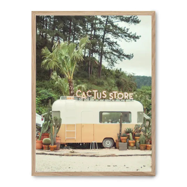 Cuadro cactus store 30x40cm, Póster impreso en papel de primera calidad de 180gr, montado sobre marco de madera MDF acabado roble., Naturaleza - Desierto