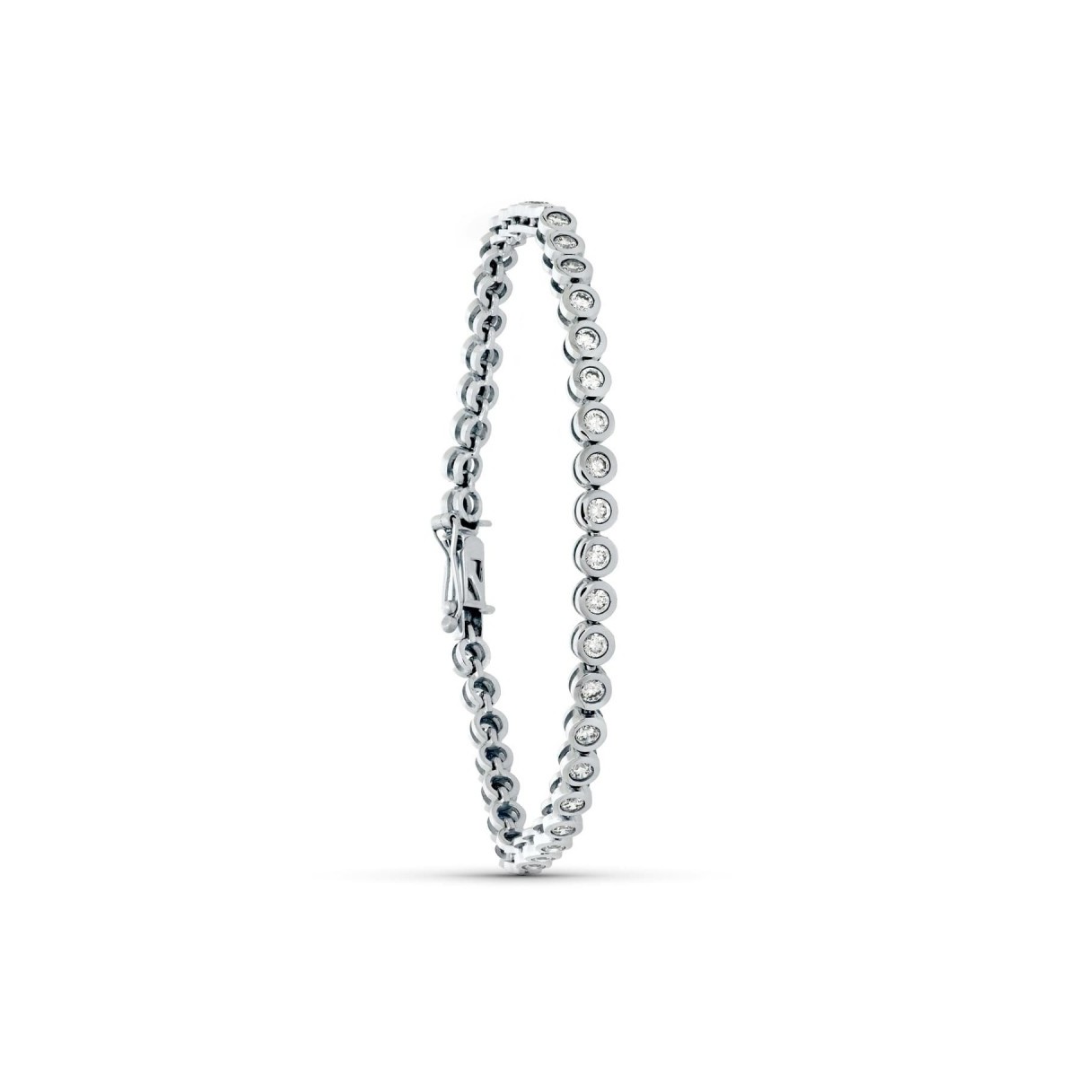 Pulsera Tennis Oro Blanco 18k mujer 19.5 cm. formas redondas huecas circonitas centro engaste rivière
