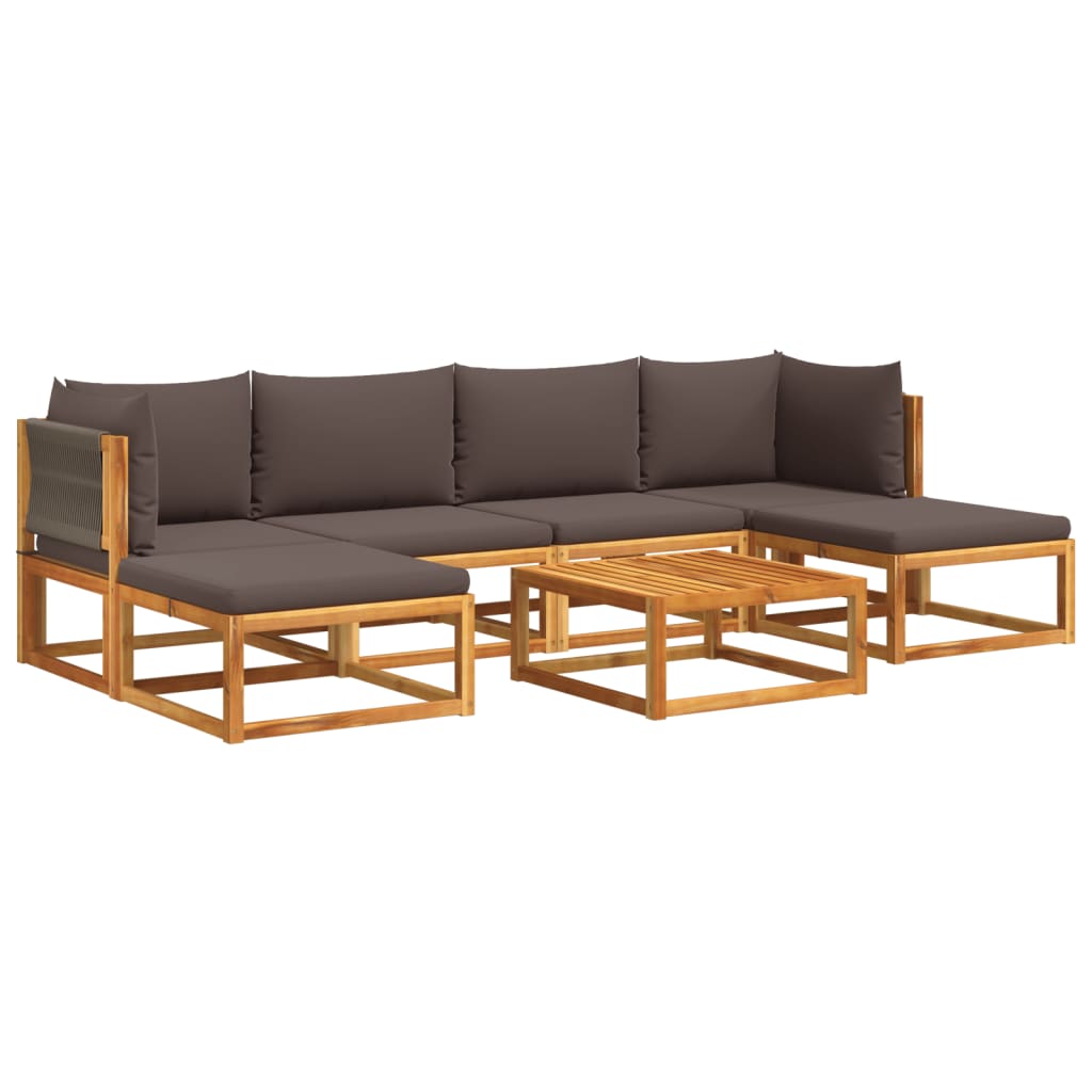 vidaXL Conjunto de sofá de jardín de 7 piezas con cojines de madera de acacia y cuerda