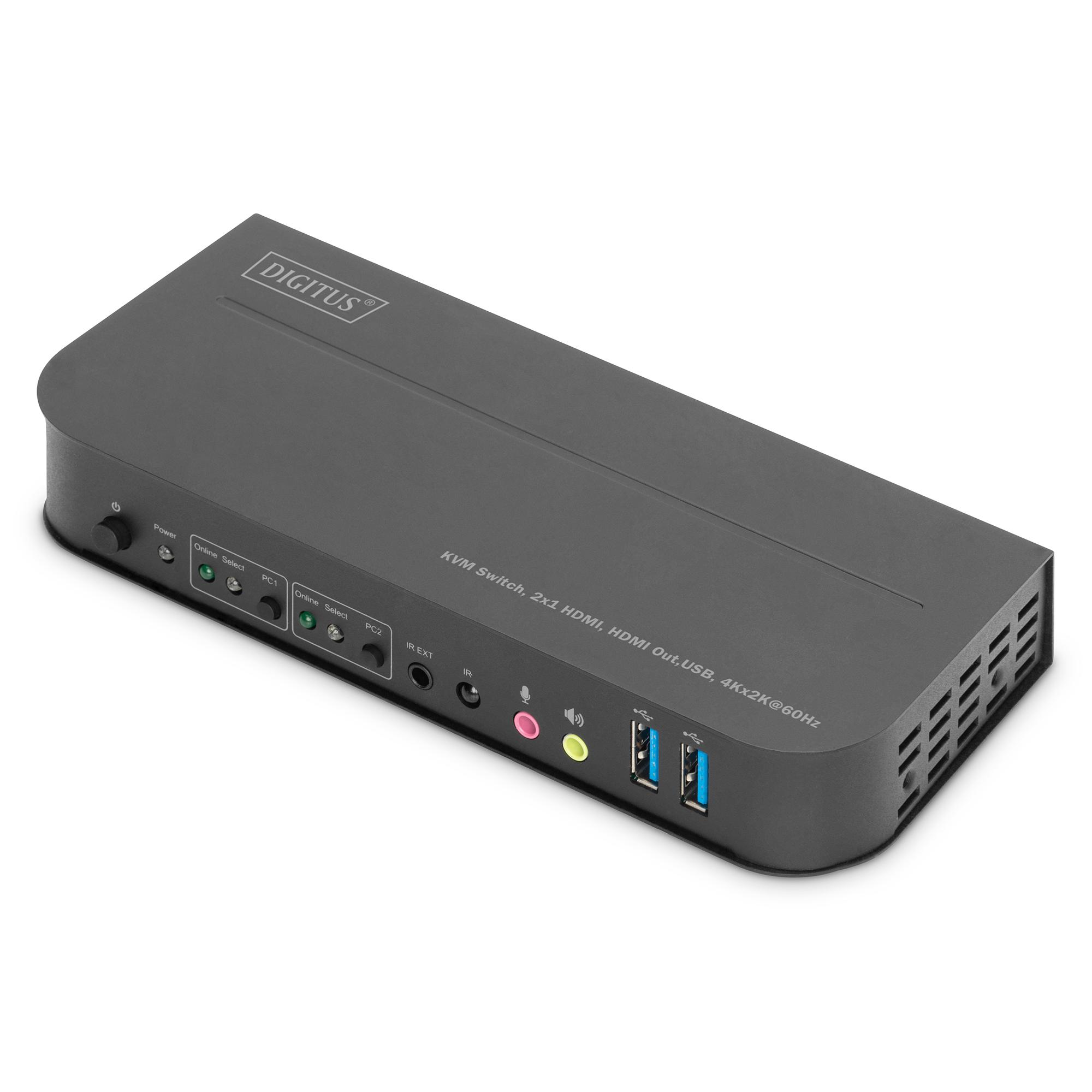Digitus Conmutador KVM, 2x1 HDMI, salida HDMI, USB, 4Kx2K con 60 Hz