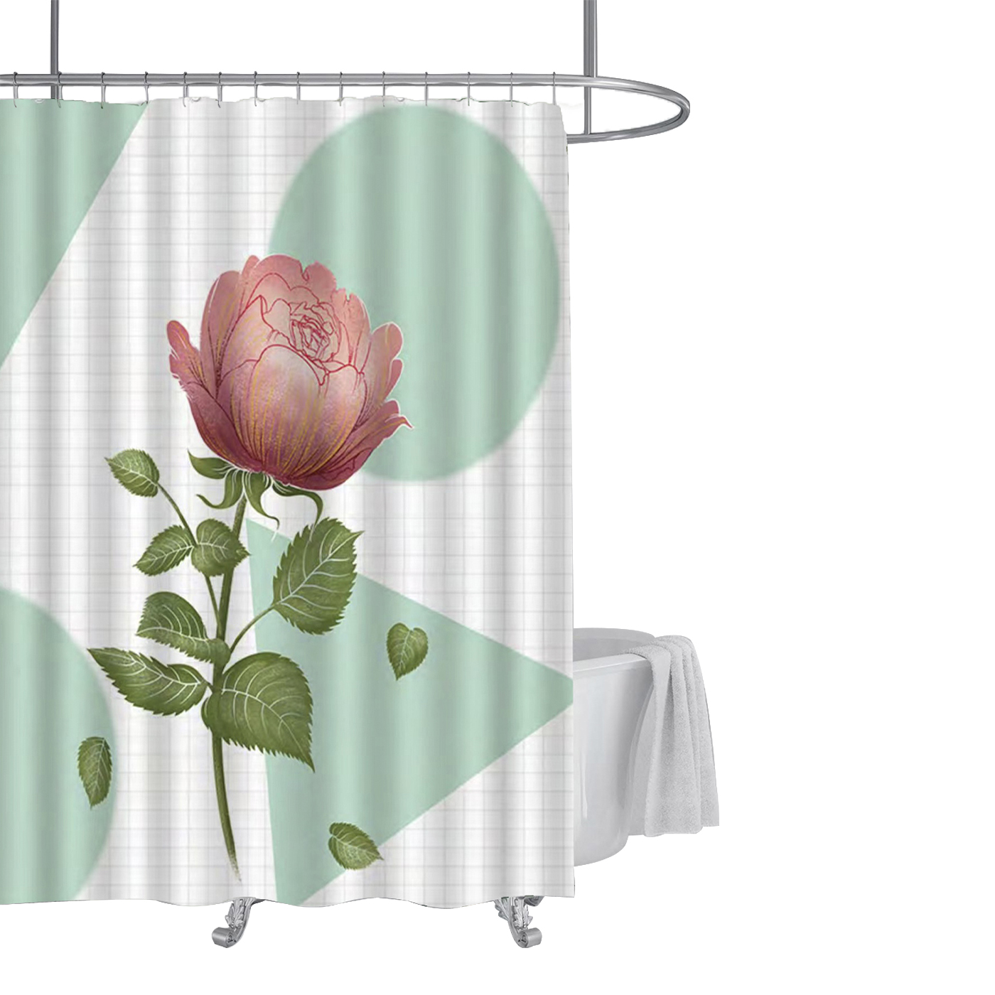 Cortina Impermeable para Baño y Ducha, 100% Poliéster. Lavable a Máquina, 180x180 cm, 12 Ganchos. Tela Impermeable, Anti Moho,Resistente al agua.