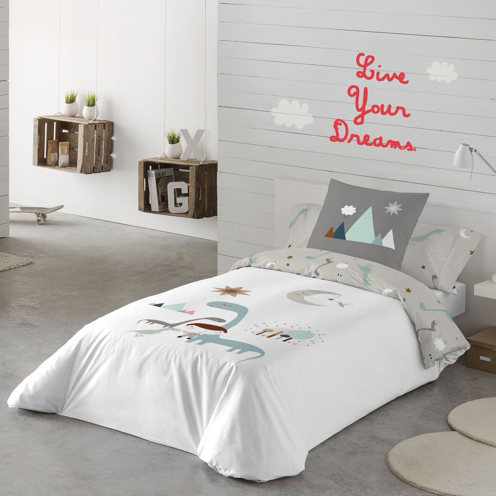HACIENDO EL INDIO - Funda Nórdica Infantil Estampada 100% Algodón Extrasuave - Juego de 2 Piezas Funda de Edredón y 1 Funda de Almohada - Cama 90/105 cm - Sin Relleno - Fabricada en España