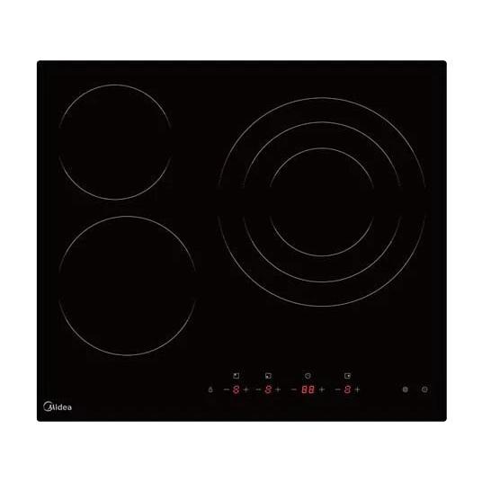 Midea - Placa vitrocerámica 60 cm MCH522T219K0 con 3 zonas de cocción, potencia 7200 W y acabado negro para cocina moderna