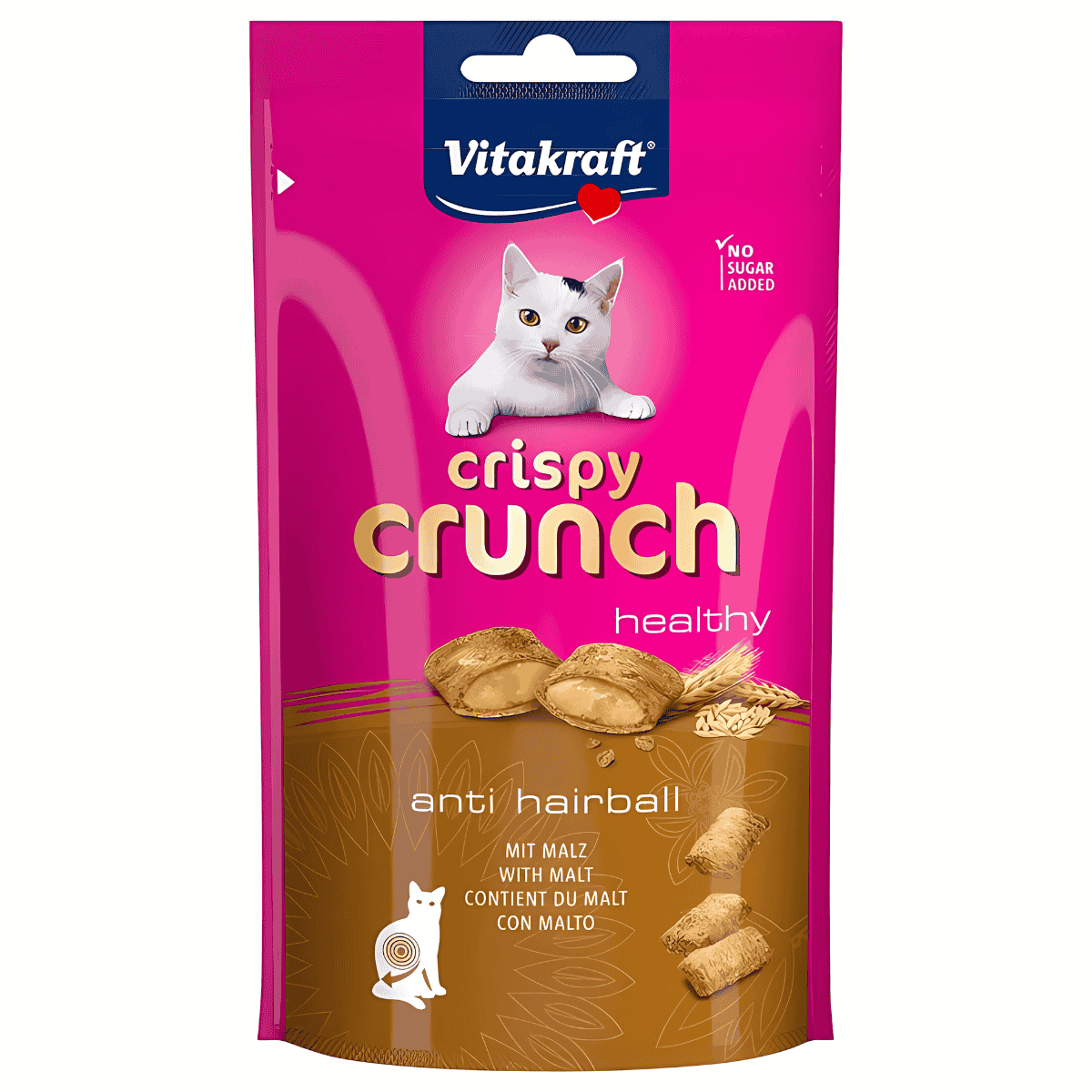 Vitakraft Crispy Crunch Antibolas de Pelo 60 g - Bocaditos Crujientes con Relleno de Malta para Gatos de Todas las Edades
