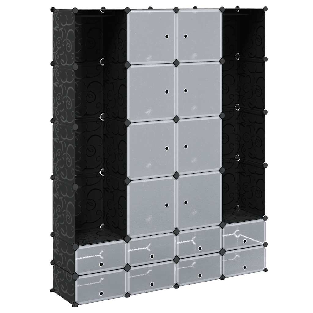 vidaXL Armario modular con 18 compartimentos 37x146x180,5 cm en color Blanco/Negro y blanco | almacenamiento funcional diseño moderno para baño dormitorio sala