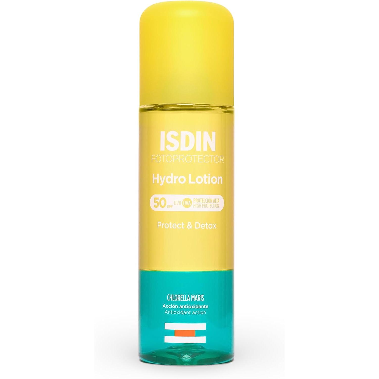 ISDIN HydroLotion SPF 50 - Fotoprotector solar Corporal Bifásico_ PROTECT & DETOX_ Hidratante_ Piel radiante_ 200 ml