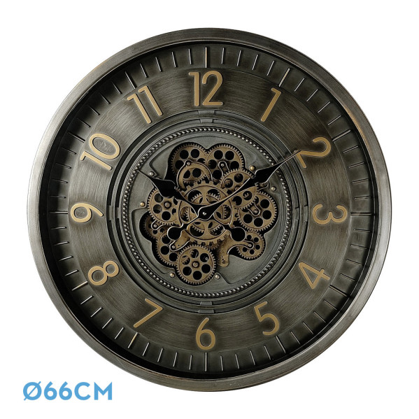 Reloj de pared trento oro/cuero 66x66x10cm engrana jes con movimiento