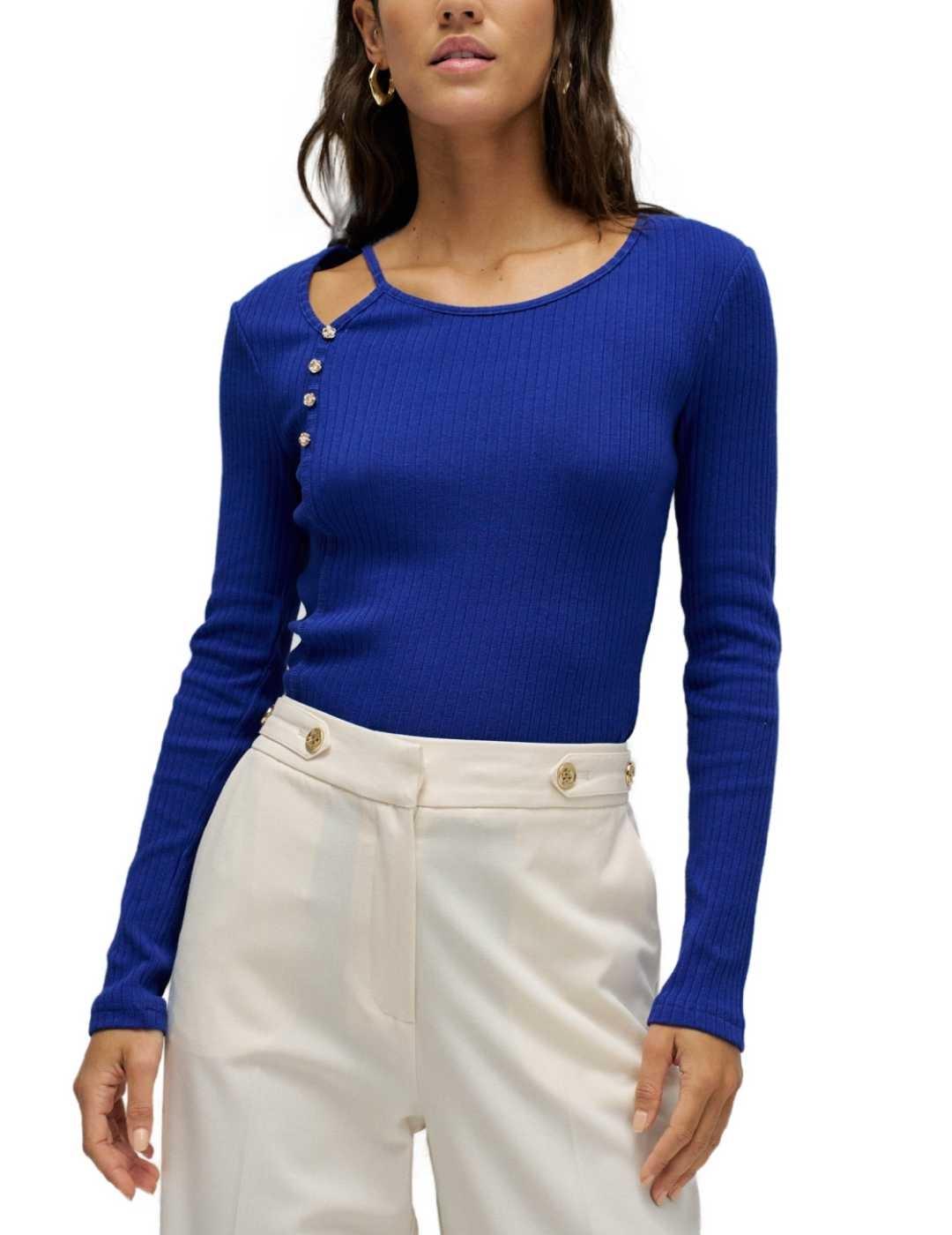Camiseta Salsa manga larga acanalada azulón para mujer
