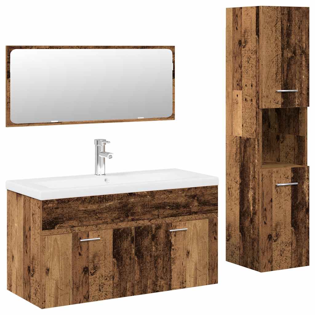 vidaXL Juego de muebles de baño 4 piezas madera ingeniería envejecida