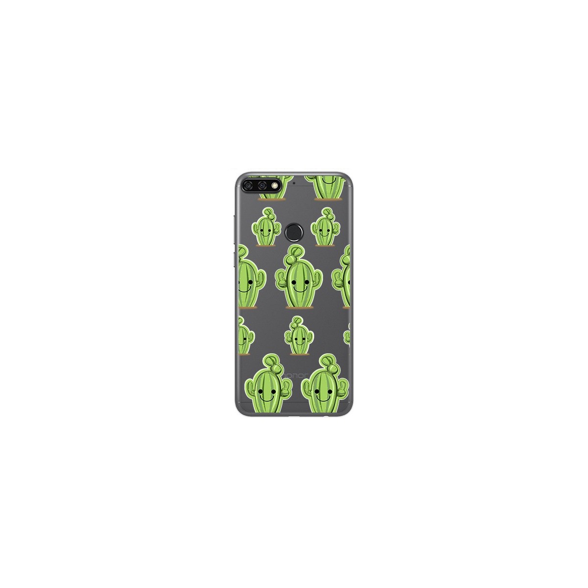Tumundosmartphone Funda Gel Transparente para Huawei Honor 7C / Y7 2018 Diseño Cactus Dibujos