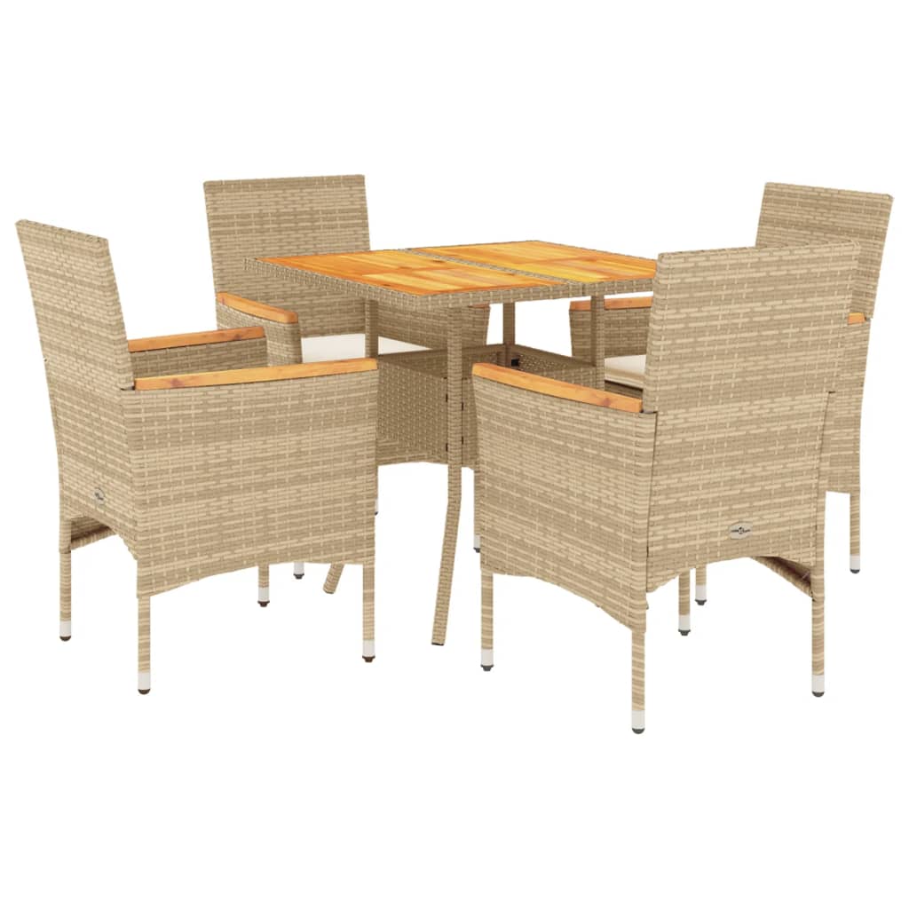 vidaXL Set de comedor jardín 5 pzas con cojines ratán PE acacia beige