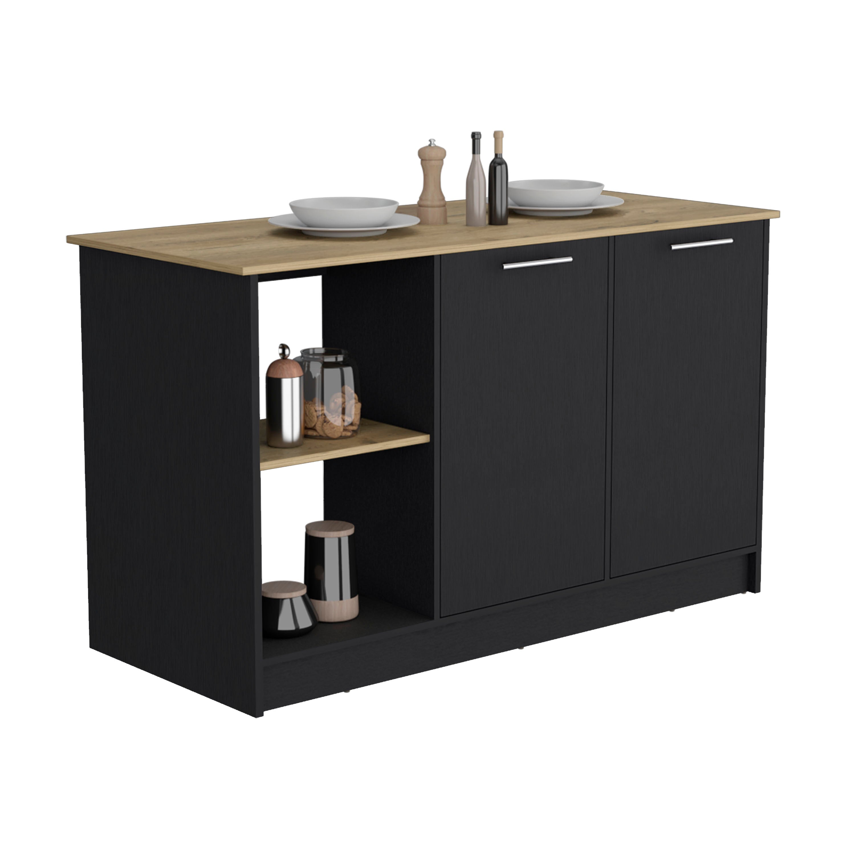 TUHOME Isla de cocina Enebro en melamina con 2 puertas y 6 estantes , multicolor , 90 cm  X 150 cm  X 64 cm