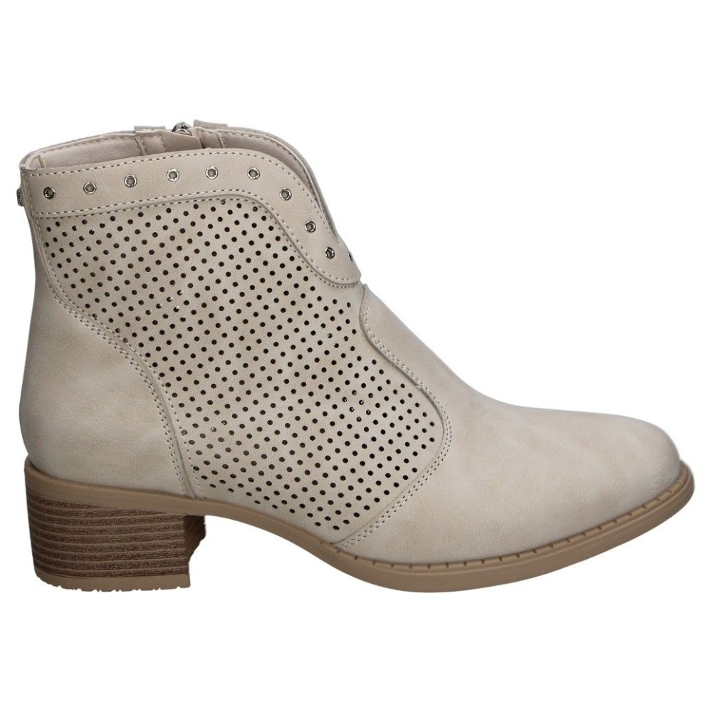 CHK10 | Botines de Tacón Rambla 08 Chika10 para Mujer – Botín Campero en Color Beige – Botines Estilosos con Cremallera Lateral – Tacón Medio y Cómodo – Versátiles y Combinables