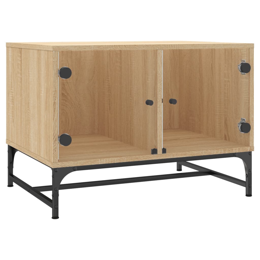 Vidaxl Mesa de Centro Blanca con Puertas de Vidrio 68,5x50x50 Cm