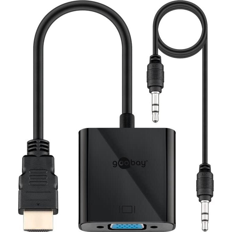 Goobay 68793 VGA HDMI Cable Adapter Black-Adapter for Cable (HDMI, VGA, Male/Female, 0.1 M, Black)