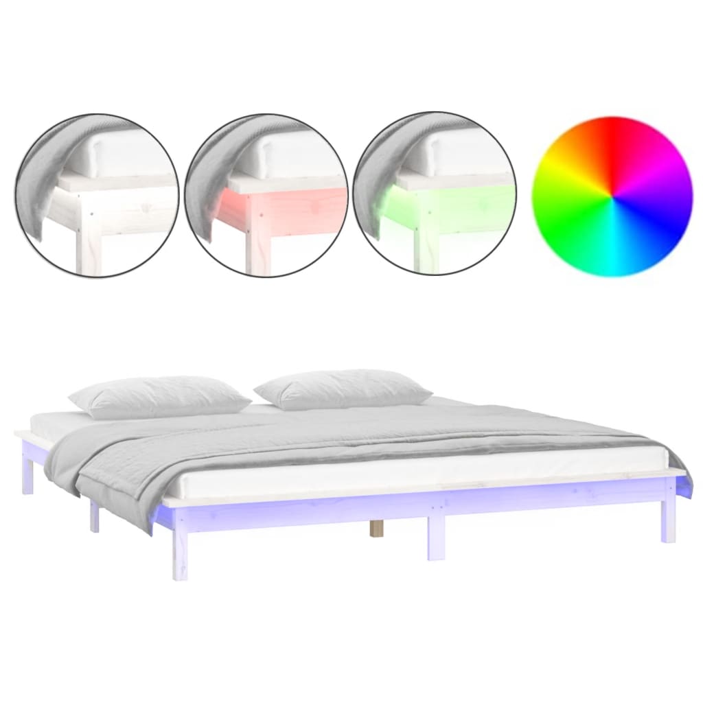 vidaXL Estructura de cama con LED madera maciza blanco 135x190 cm