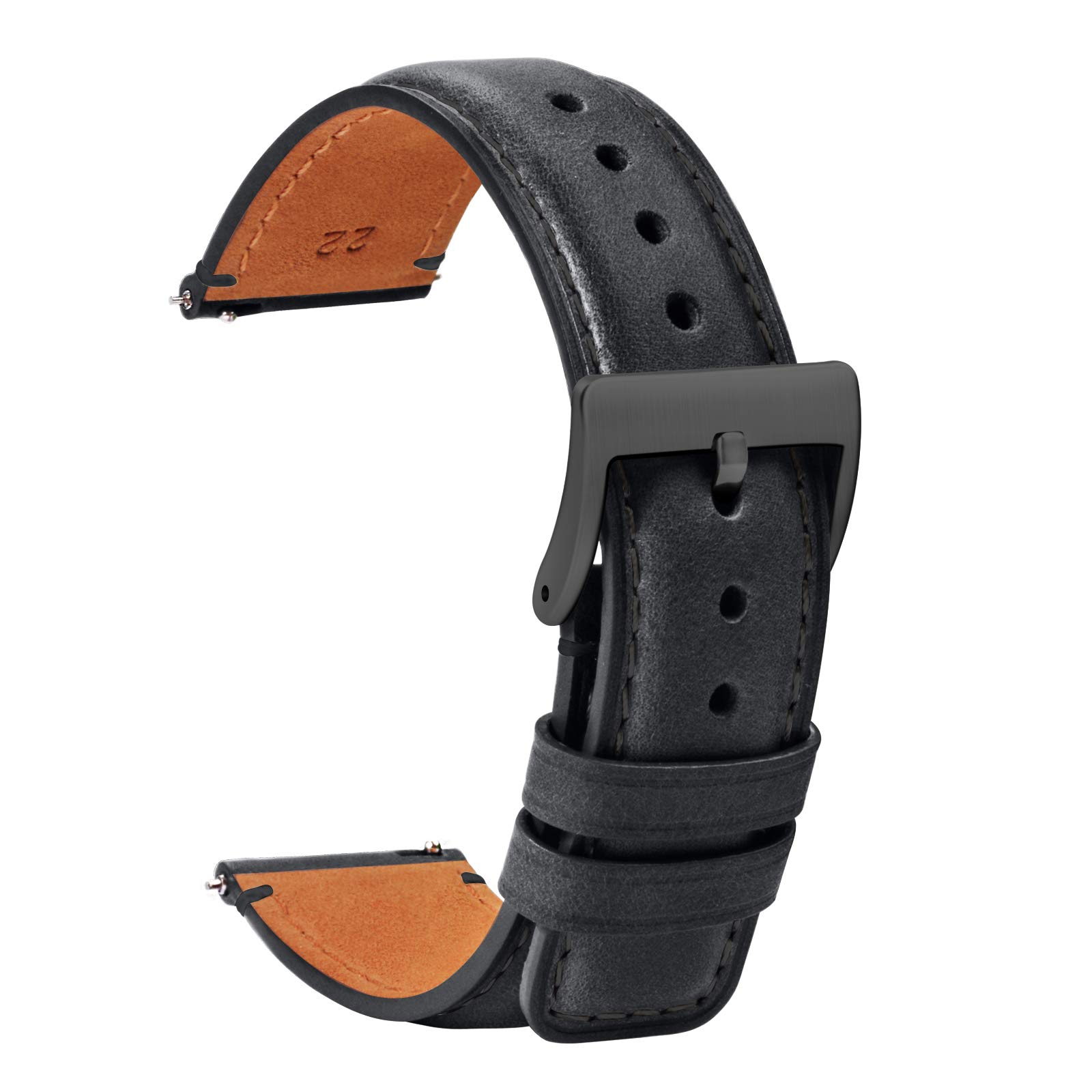 Correas de reloj de cuero - Correas de reloj inteligentes negras suaves para hombres y mujeres - Correa de repuesto de liberación rápida con cola cuadrada - Pulsera de reloj - 20 mm