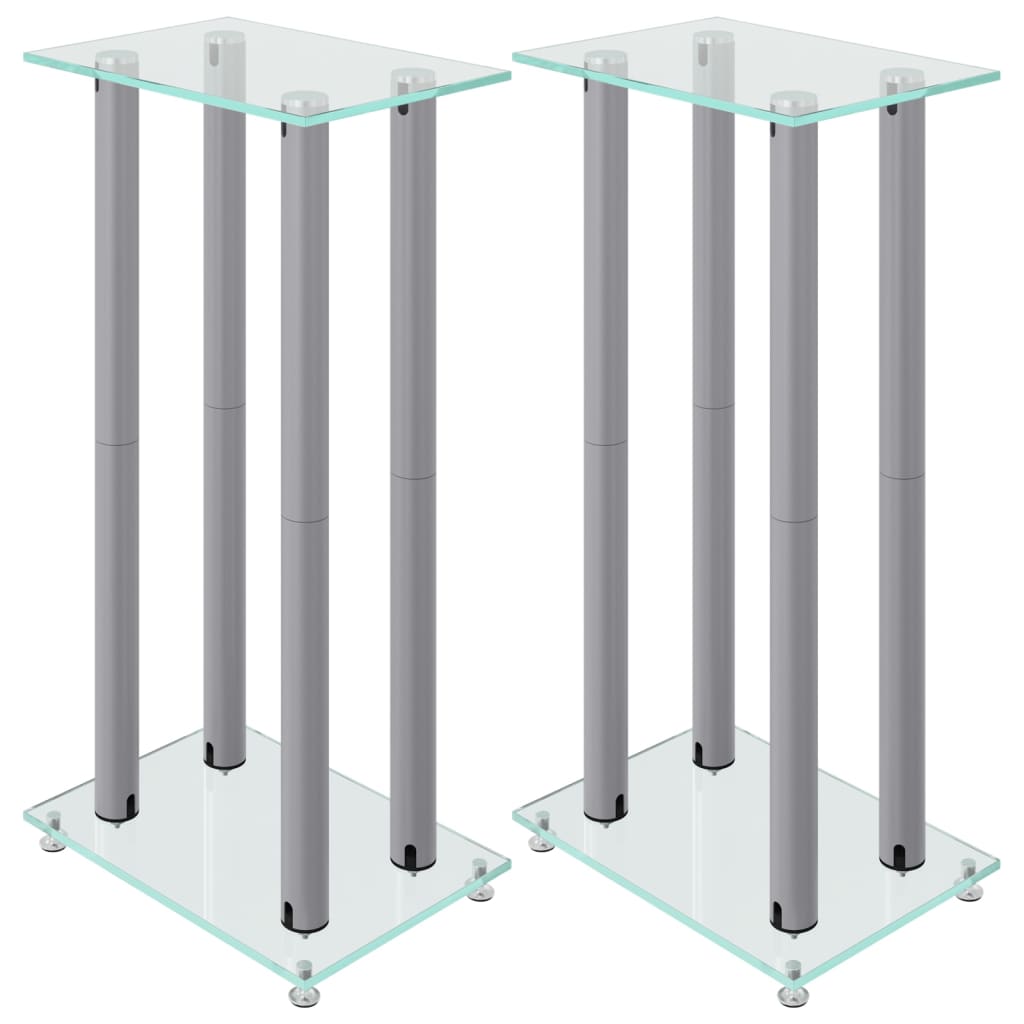 vidaXL Soportes altavoces 2 uds vidrio templado plata 4 pilares Color Negro y plateado,  Negro,  Plateado y mas