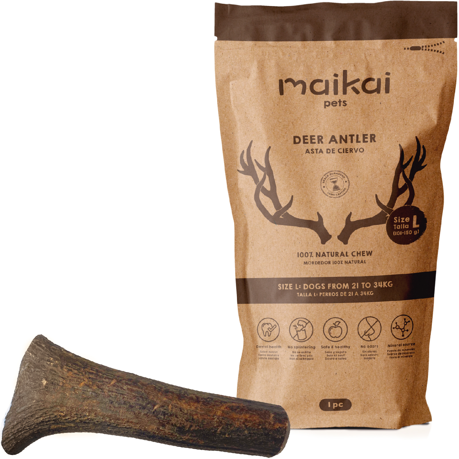 MAIKAI PETS - Asta de Ciervo para Perro - Mordedor Natural para Perros - Resistente -  Juguete para Perros