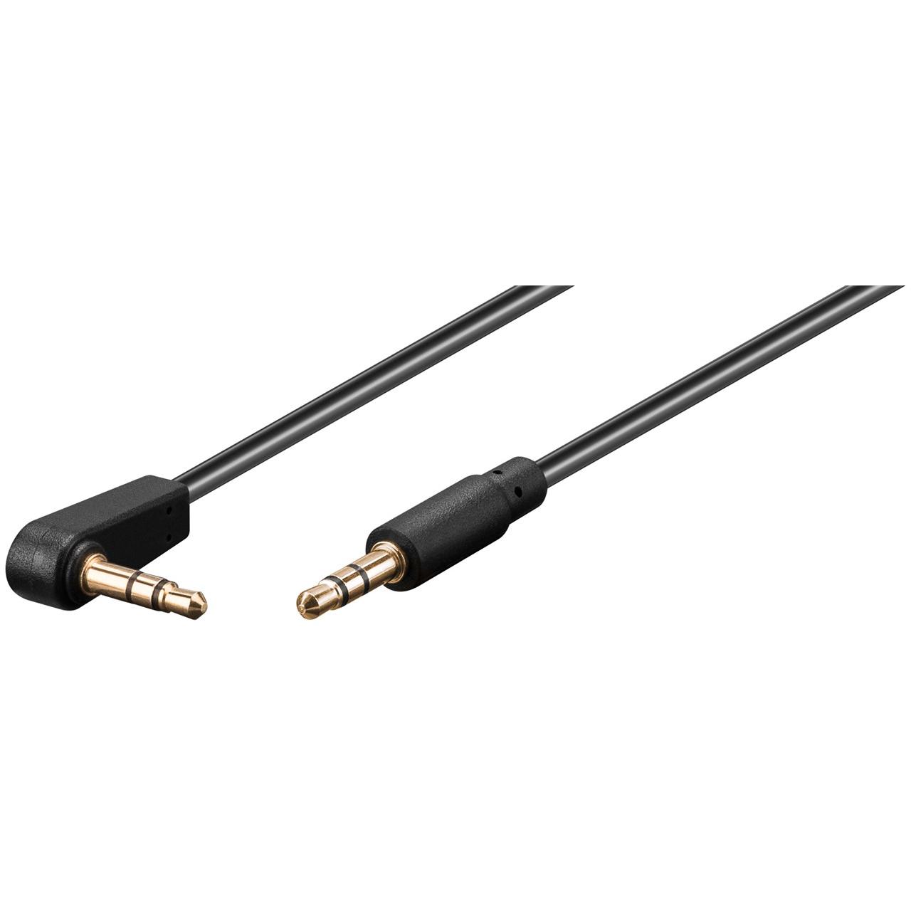 Goobay 67783 Cable de toma de audio AUX, 3,5 mm estéreo de 4 clavijas delgado, CU, con ángulo de 90° - enchufe de 3,5 mm (4 clavijas, estéreo) a enchufe de 3,5 mm (4 clavijas, estéreo) - 1m
