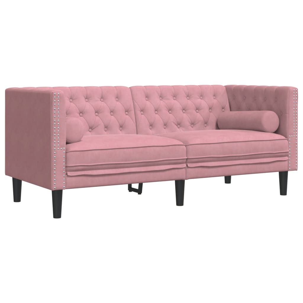 vidaXL Sofá Chesterfield 2 plazas con cojines terciopelo rosa