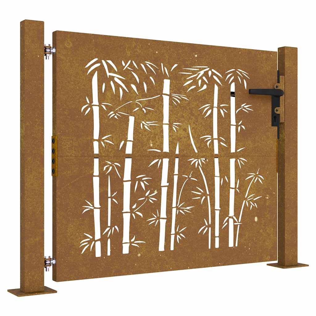 vidaXL Puerta de jardín 100x100 cm de acero corten con diseño de bambú