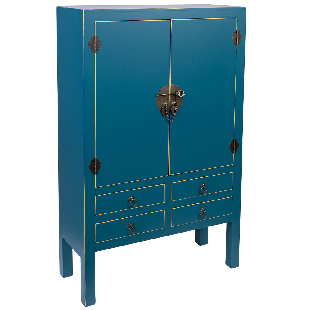 Wonderlust Deco - Armario de madera de 4 cajones y 2 puertas 63x26x100 Blanco 63x26x100h cm