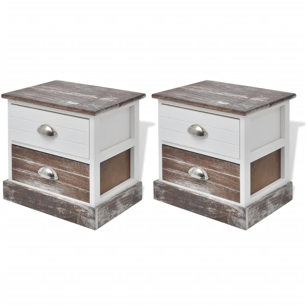 Vidaxl Mesitas de Noche Marrón y Blanca Set de 1/2 Mesita Habitación Mesitas de Noche Dormitorio para Salón, Estudio, Moderno Mesa Auxiliar