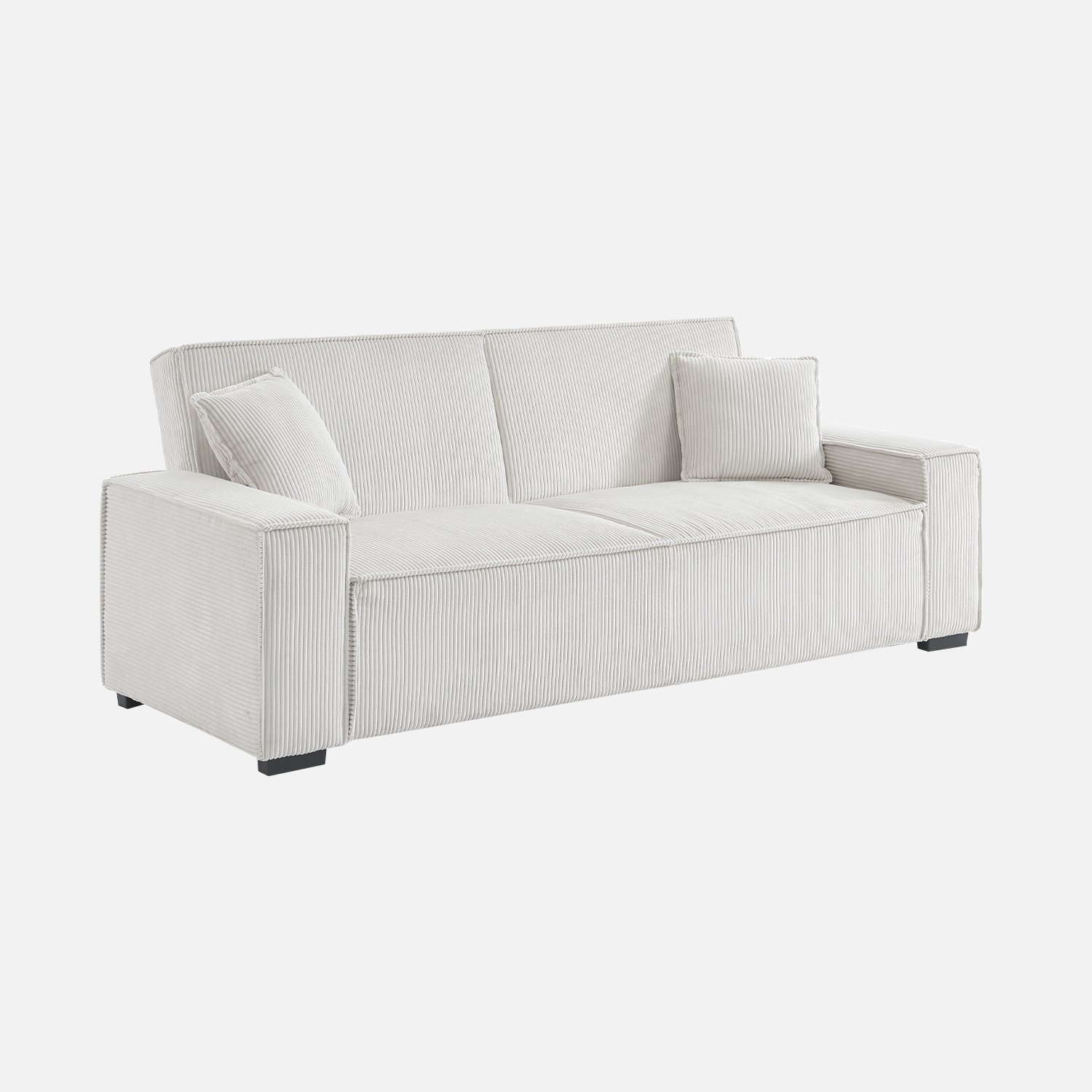 sweeek - Sofá cama de pana de 3 plazas Crema - 231x96.5x80 cm