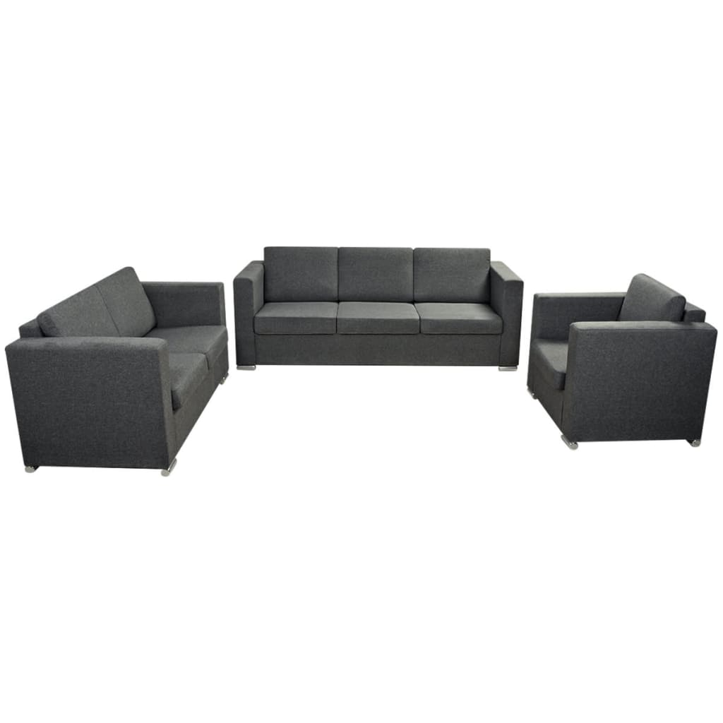 vidaXL Conjunto de sofás 3 unidades tela gris oscuro